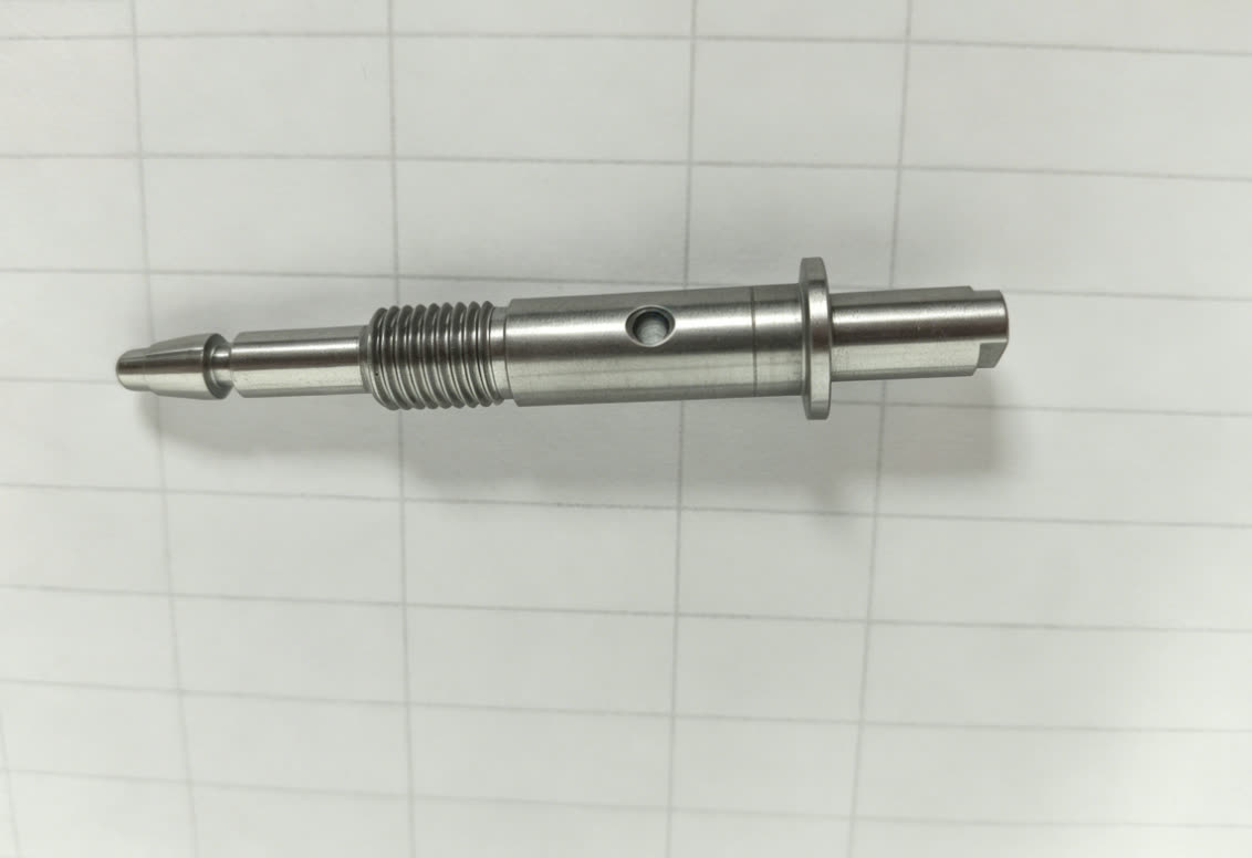 Small stepped pin with thread and cross hole